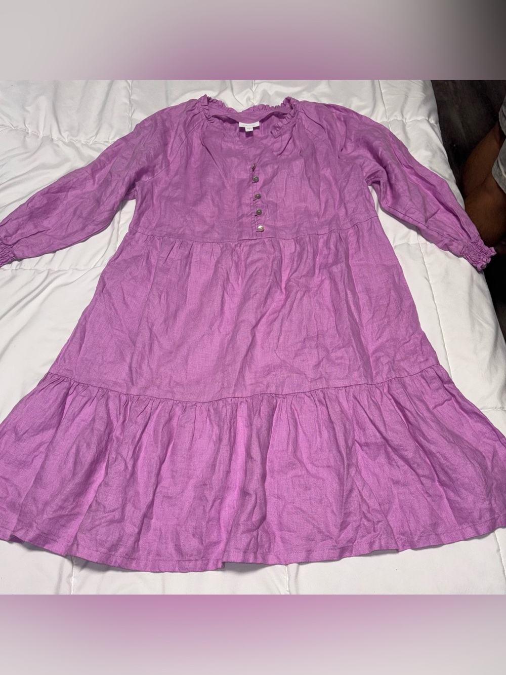 J.Jill Love Linen Purple Dress oversized Ruffle tiered dress size small lavender